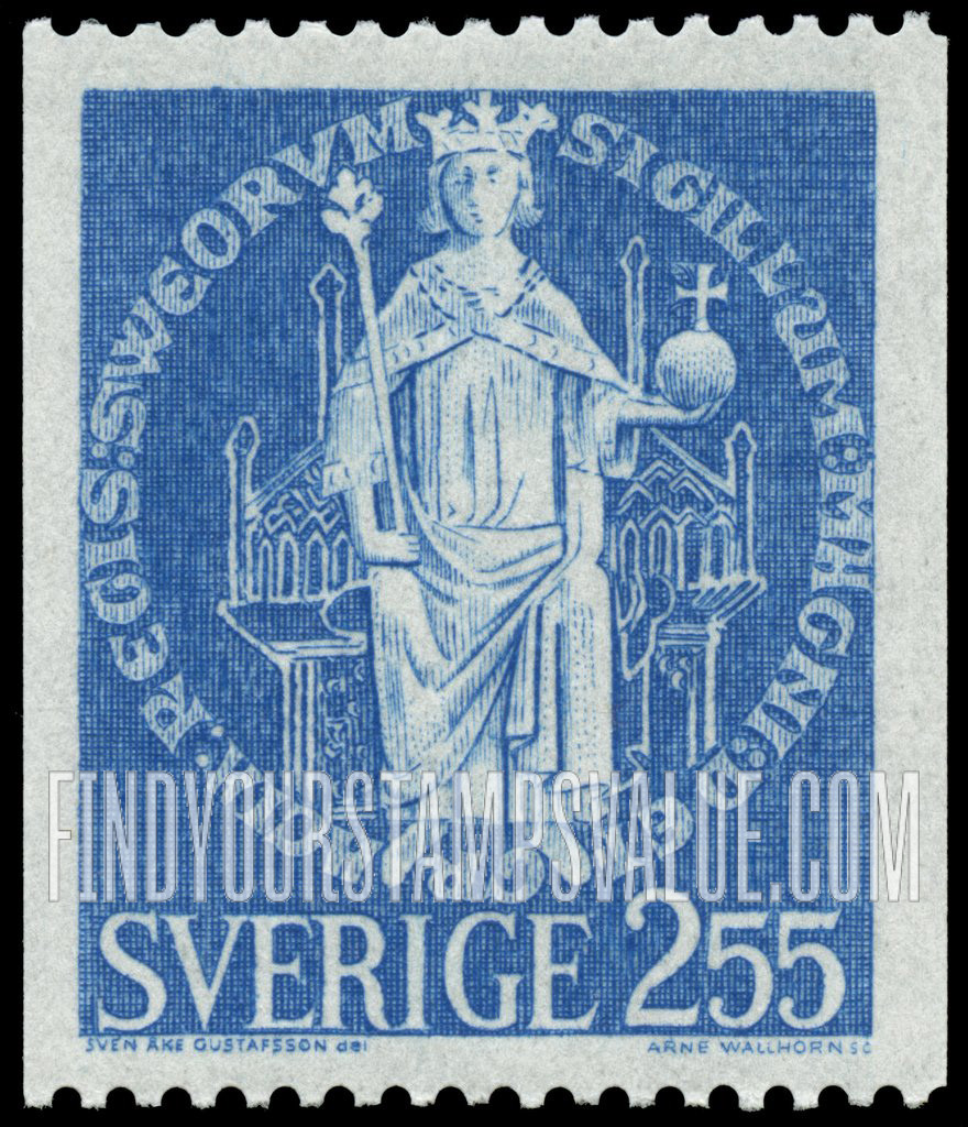 FindYourStampsValue: Seal of Magnus Ladulas, 1285 (King Magnus Birgersson on throne with lily scepter and orb)