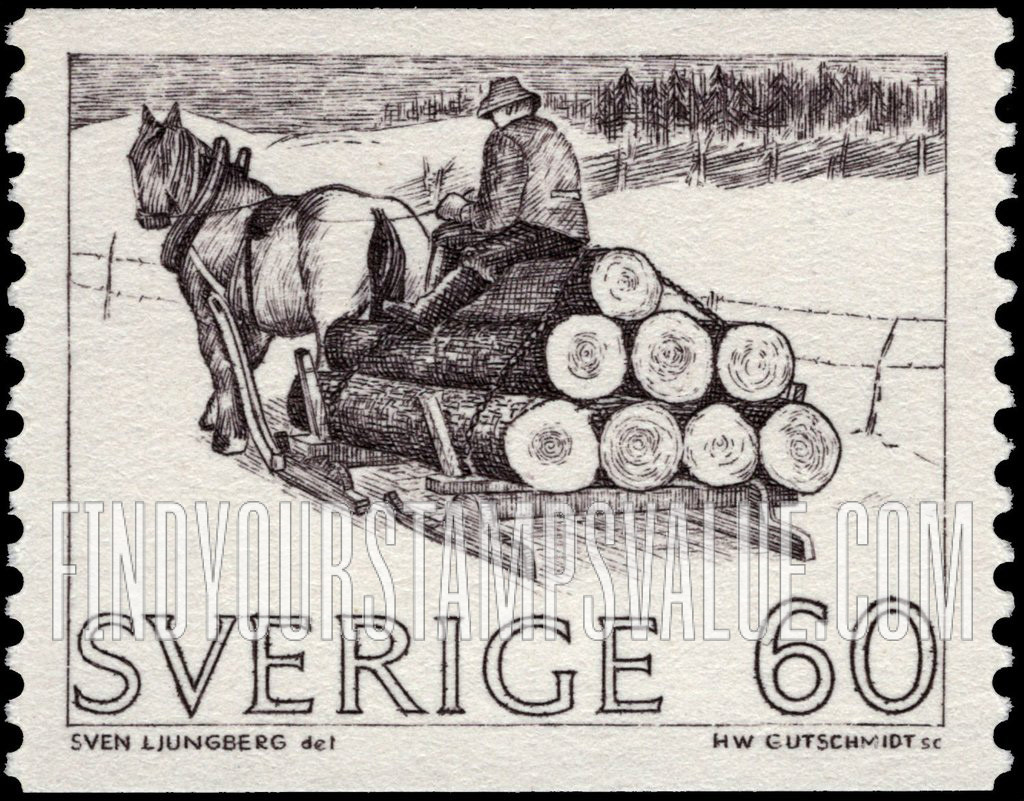FindYourStampsValue: Horse-drawn timber sled