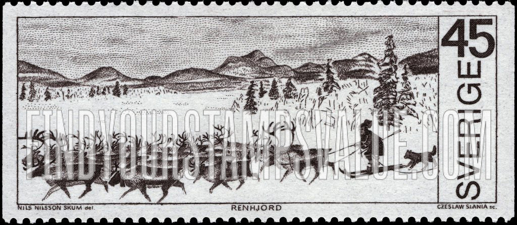 FindYourStampsValue: “Around the Arctic Circle”: Reindeer herd and herdsman