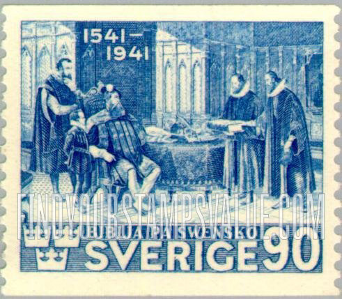 FindYourStampsValue: Reformers Presenting Bible to Gustavus Vasa