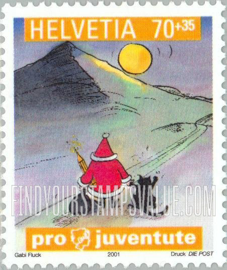 FindYourStampsValue: Semi-Postal, Pro Juventute, Art from children’s books: What’s Santa Claus Doing?, by Karin von Oldershausen