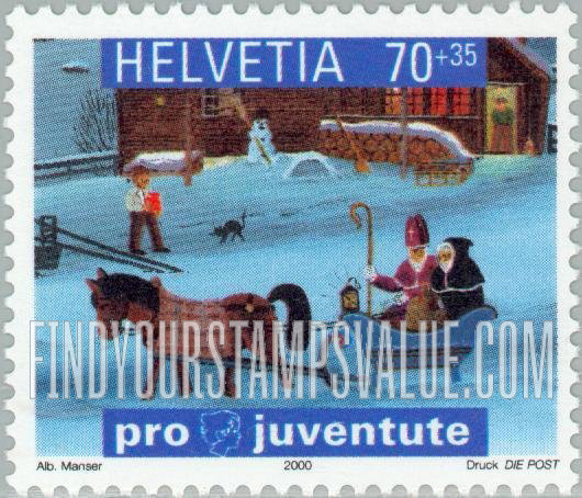 FindYourStampsValue: Semi-Postal, Christmas: St. Nicholas and Schmutzli in sleigh
