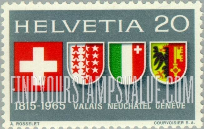 FindYourStampsValue: Federal Administration: Swiss Arms, Cantonal Emblems of Valais, Neuchatel, Geneva