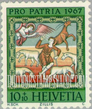 FindYourStampsValue: Semi-Postal, Ceiling Paintings, St. Martin at Zillis: Annunciation to the Shepherds