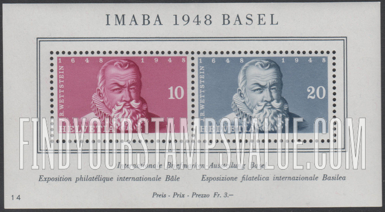 FindYourStampsValue: Semi-Postal: Johann R. Wettstein
