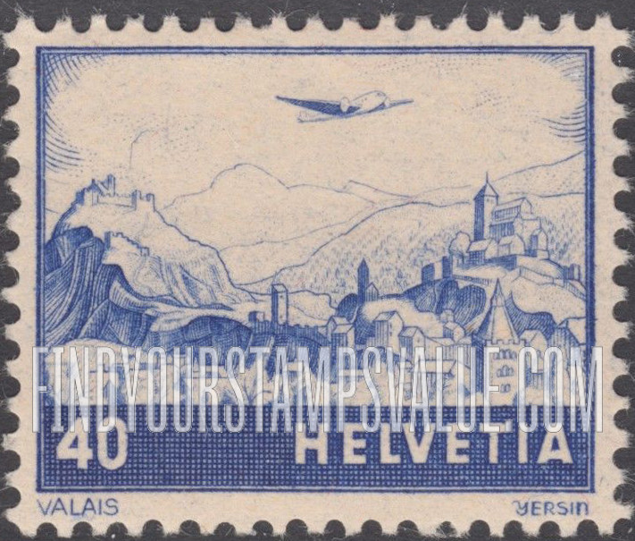 FindYourStampsValue: Air Post: View of Valais