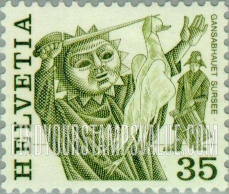 FindYourStampsValue: Federal Administration, Folk Customs: Cutting off the goose, Sursee