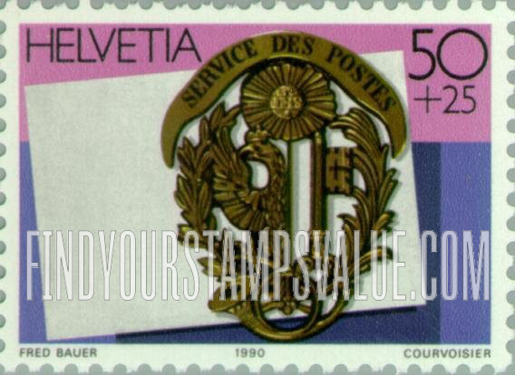 FindYourStampsValue: Semi-Postal, National Philatelic Exhibition, Geneva β90: Brass badge worn by Geneva Cantonal post drivers before 1849