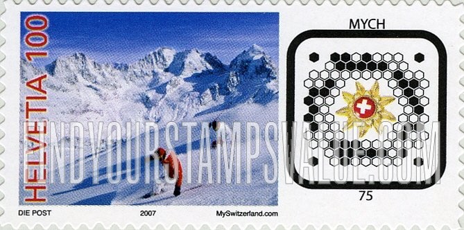 FindYourStampsValue: Federal Administration: Skiers and Swiss Post BeeTagg