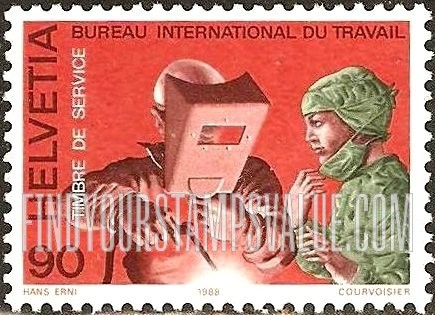 FindYourStampsValue: For The International Labor Bureau: Welder and lab assistant using protective devices and clothing