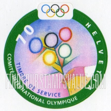 FindYourStampsValue: For The International Olympic Committee, Hand and plant with leaves of Olympic rings and Green frame