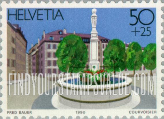 FindYourStampsValue: Semi-Postal, National Philatelic Exhibition, Geneva β90: Place du Bourg-de-Four and entrance to Rue Etienne-Dumont