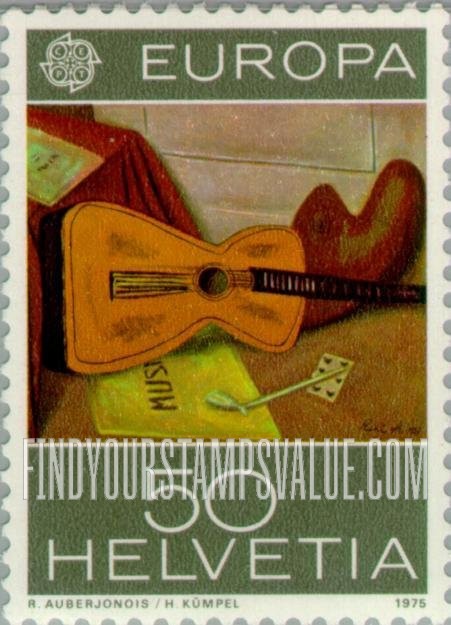 FindYourStampsValue: Federal Administration, Europa: Still Life with Guitar, by René Auberjonois