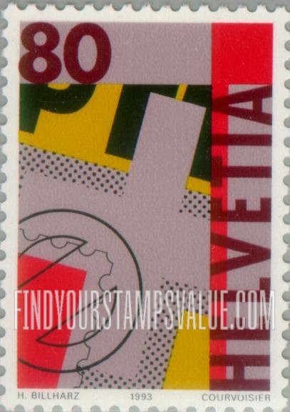 FindYourStampsValue: Federal Administration, First Swiss Postage Stamps, 150th Anniversary: Stylized canceled stamp