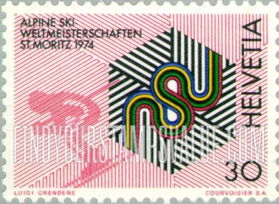 FindYourStampsValue: Federal Administration: Skier and Championship Emblem