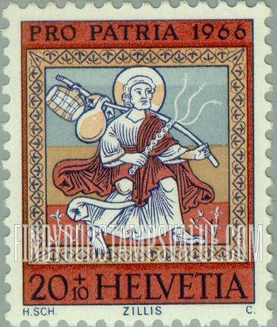 FindYourStampsValue: Semi-Postal, Ceiling Paintings from Church of St. Martin at Zillis: Joseph on his way