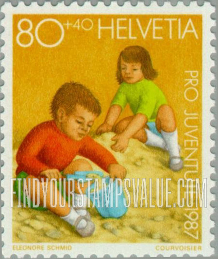 FindYourStampsValue: Semi-Postal: Boy, girl in sandbox