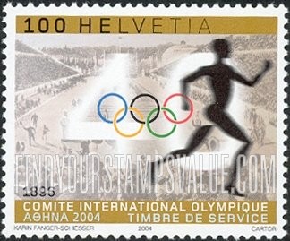 FindYourStampsValue: For The International Olympic Committee: Runner, “40”, Olympic rings, scene from 1896 Athens Olympics