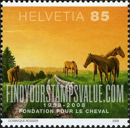 FindYourStampsValue: Federal Administration, Horse Foundation, 50th Anniversary: Horses, Path and fence