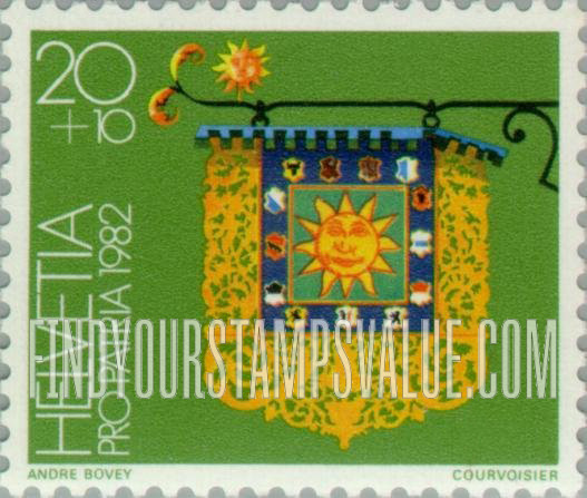 FindYourStampsValue: Semi-Postal: Sonne Inn Sign, Willisau