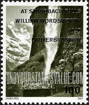 FindYourStampsValue: Federal Administration, Swiss Settings in British Literature: Staubbach Falls, from “At Staubbach Falls”, by William Wordsworth, vertical