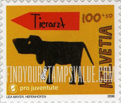 FindYourStampsValue: Semi-Postal, Children’s Art Competition: Bandaged dog, by Lea Mayer