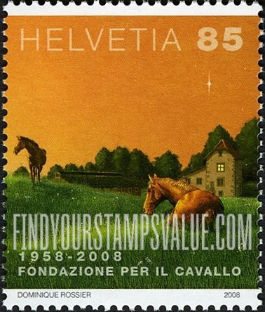 FindYourStampsValue: Federal Administration, Horse Foundation, 50th Anniversary: Horses and Building