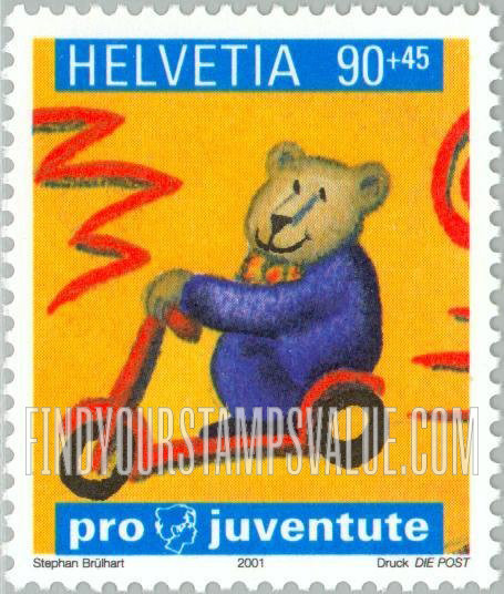 FindYourStampsValue: Semi-Postal, Pro Juventute, Art from children’s books: Honeybear, from Leopold and the Sun
