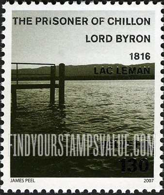 FindYourStampsValue: Federal Administration, Swiss Settings in British Literature: Lake Leman, from “The Prisoner of Chillon”, by Lord Byron, vertical