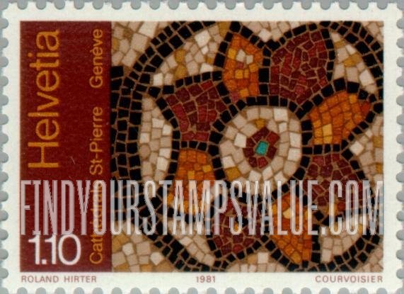 FindYourStampsValue: Federal Administration: Flower Mosaic, St. Peter’s Cathedral, Geneva