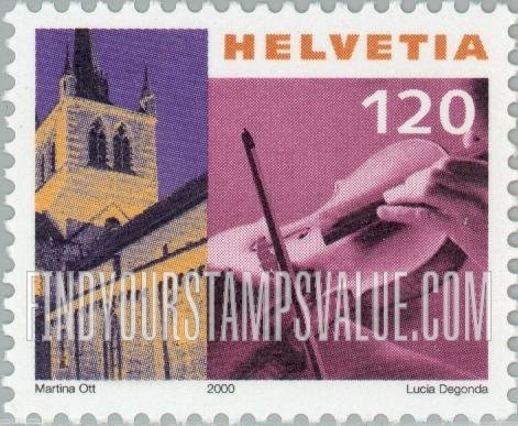 FindYourStampsValue: Federal Administration: Payerne Church, violin