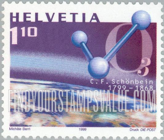 FindYourStampsValue: Federal Administration: Christian Friedrich Schönbein (1799-1868), Discoverer of Ozone