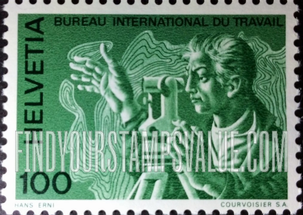 FindYourStampsValue: For The International Labor Bureau: Surveyor with theodolite and topographical map