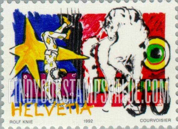FindYourStampsValue: Federal Administration, World of the Circus: Lipizzaner, harlequin