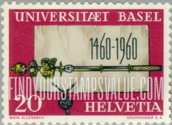 FindYourStampsValue: Federal Administration: Founding charter and scepter of University of Basel