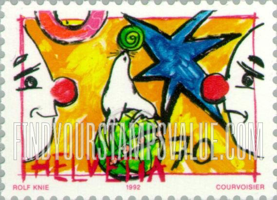FindYourStampsValue: Federal Administration, World of the Circus: Sea lion, clown