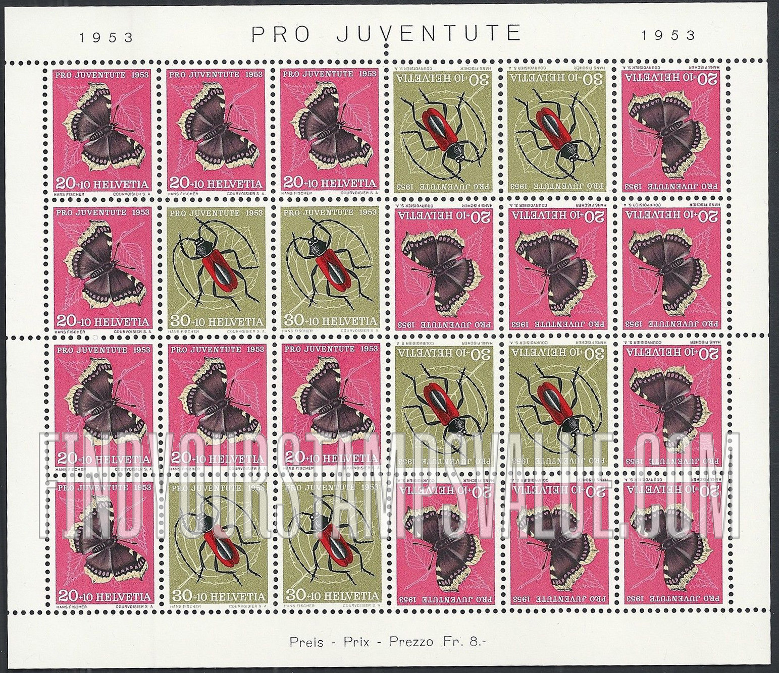 FindYourStampsValue: Semi-Postal: Camberwell beauty butterfly, Purple longicorn beetle