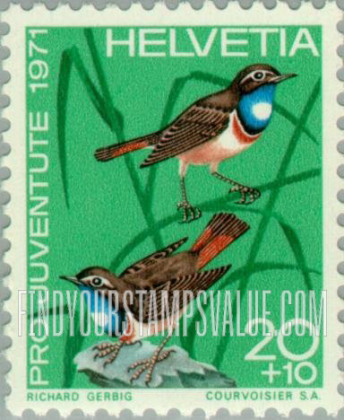 FindYourStampsValue: Semi-Postal, Birds: White-spotted bluethroats