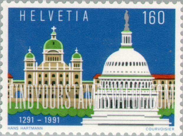 FindYourStampsValue: Federal Administration: Swiss Parliament, US Capitol