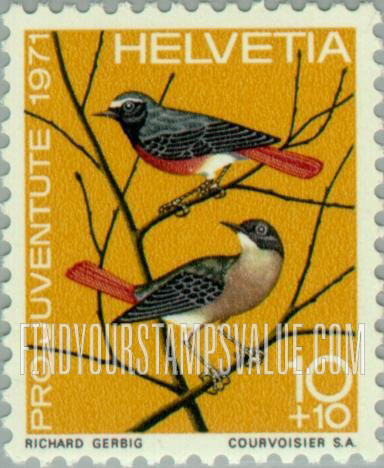FindYourStampsValue: Semi-Postal, Birds: European redstarts