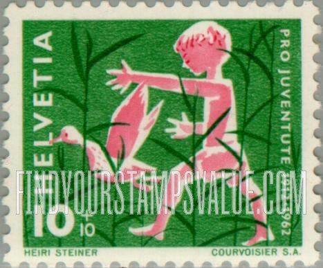 FindYourStampsValue: Semi-Postal: Boy chasing duck