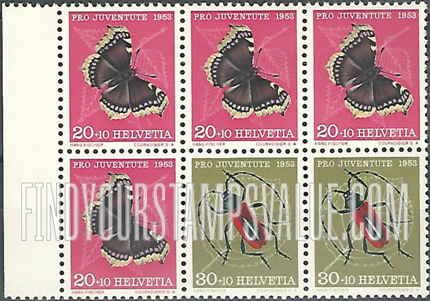FindYourStampsValue: Semi-Postal: Camberwell beauty butterfly, Purple longicorn beetle