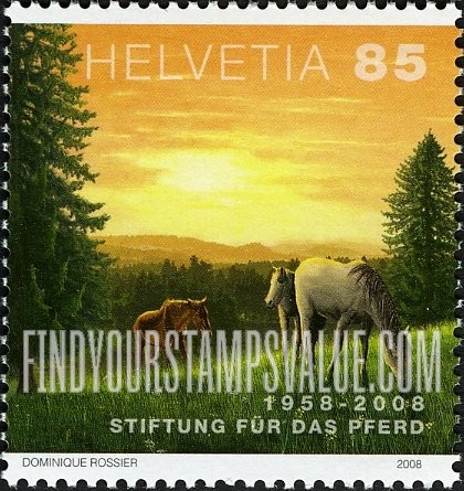 FindYourStampsValue: Federal Administration, Horse Foundation, 50th Anniversary: Horses and Sun