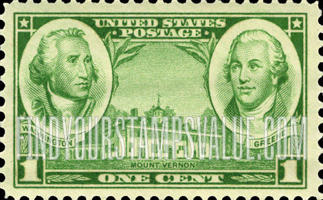 FindYourStampsValue: ARMY Issue - George Washington, Nathaniel Greene and Mount Vernon