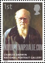 FindYourStampsValue: Great Britain (United Kingdom): National Portrait Gallery, 150th Anniversary - Charles Darwin, by John Collier