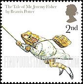 FindYourStampsValue: Great Britain (United Kingdom): Animals from Children's Books - Jeremy Fisher, from The Tale of Mr. Jeremy Fisher, by Beatrix Potter