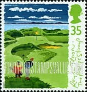FindYourStampsValue: Great Britain (United Kingdom): Honorable Company of Edinburgh Golfers, 250th Anniversary, Golf Courses - Royal Troon, 'Postage Stamp', 8th Hole
