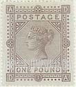 FindYourStampsValue: Great Britain (United Kingdom): Queen Victoria - One Pound Brown Lilac