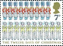 FindYourStampsValue: Great Britain (United Kingdom): The Twelve Days of Christmas - Nine Drummers drumming, Ten Pipers piping
