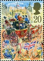 FindYourStampsValue: Great Britain (United Kingdom): The Lord Mayor's Show, London - Royal Mail Coach and the Guildhall